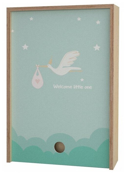 Деревянная подарочная коробка Memory Box Welcome little one 35х25х8 см Мятный