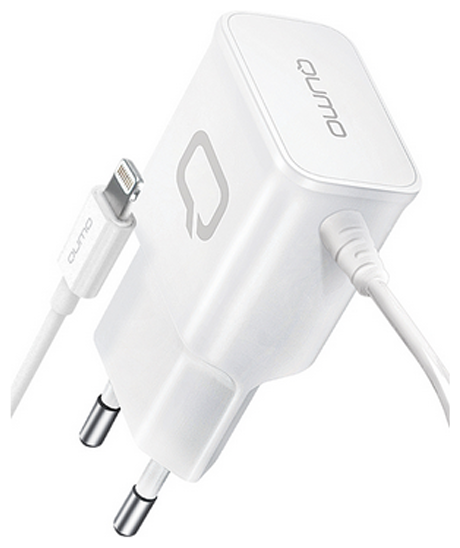 Сетевое зарядное устройство Qumo Energy (Charger 0026) 2.1 A, встроенный кабель Lightning 8 Pin, белый
