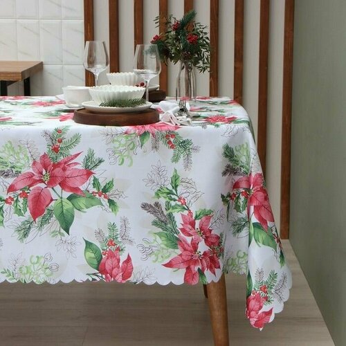 Скатерть 110x145 см Прямоугольная Новогодняя Цветочно-растительная Полиэстер 1393₽