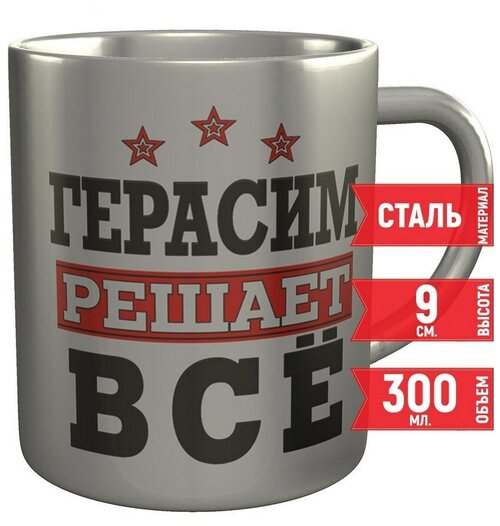 Кружка Герасим решает всё - стальная 300 мл. 9 см.