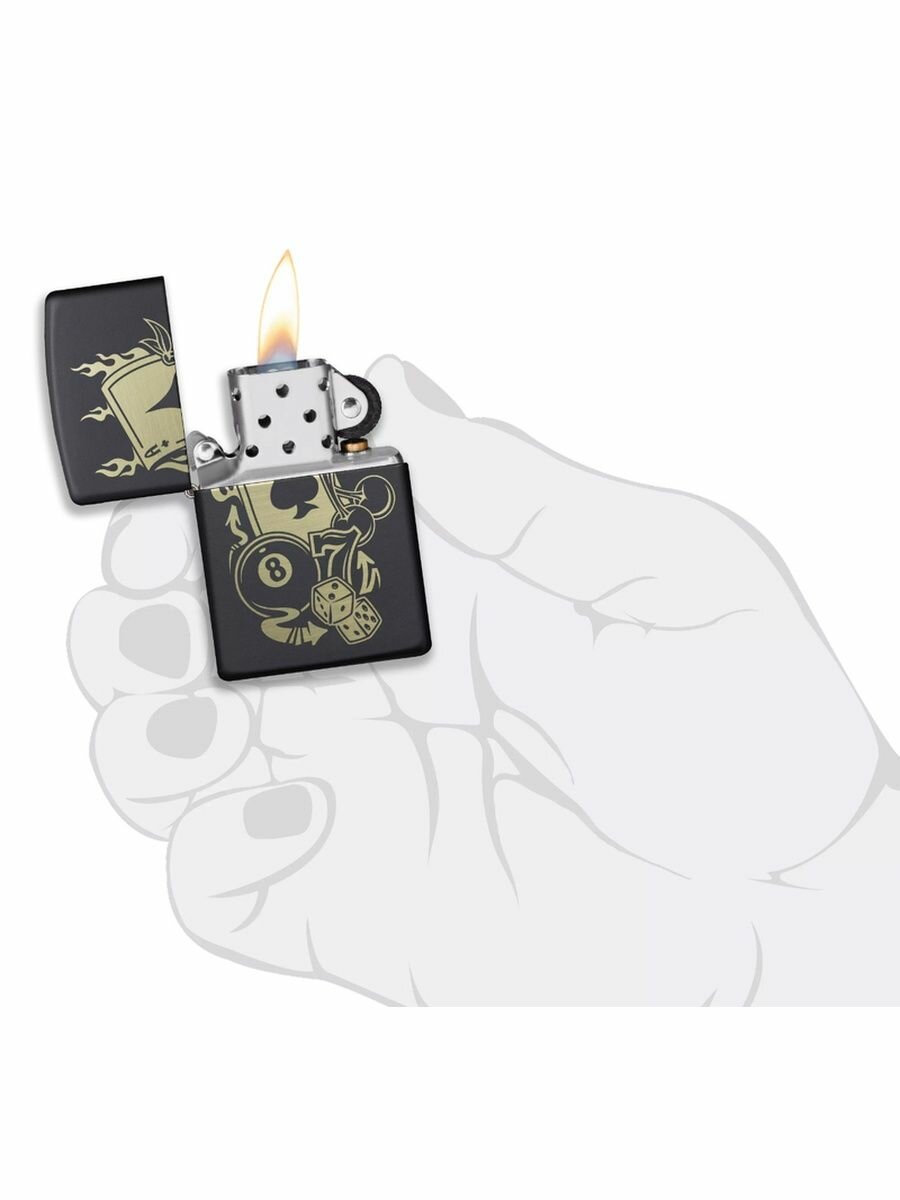 Зажигалка Zippo Gambling Design латунь/сталь черный матовый - фото №13