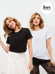 Комплект футболки женские, 2 шт, черный и белый цвет, бренд Wake, размер S