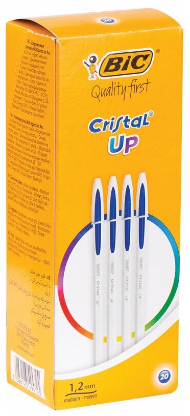 Ручка шариковая Bic "Cristal Up" синяя, 1,2 мм (20 штук)