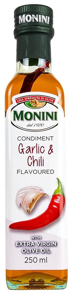 Масло оливковое Monini Extra Virgin нерафинированное с чесноком и перцем, 250 мл - фото №1