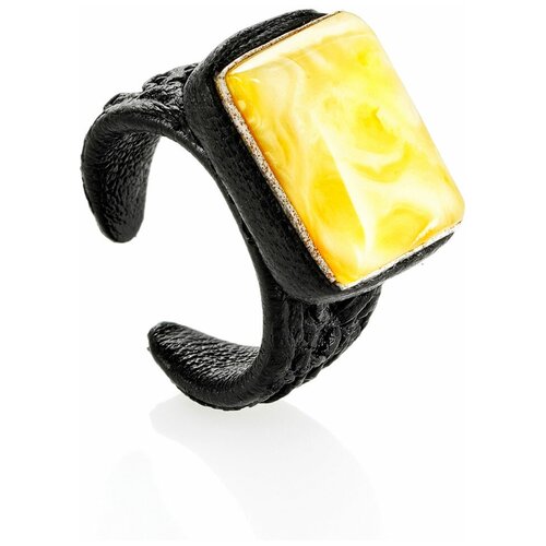 фото Amberholl стильное кольцо-перстень из натуральной кожи и янтаря «нефертити»