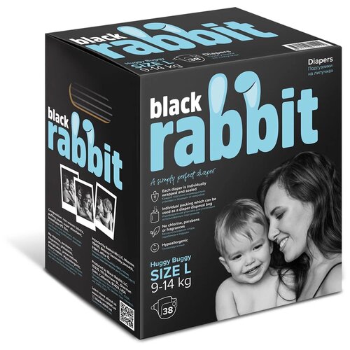 Подгузники на липучках Black Rabbit, 9-14 кг, L, 32 шт
