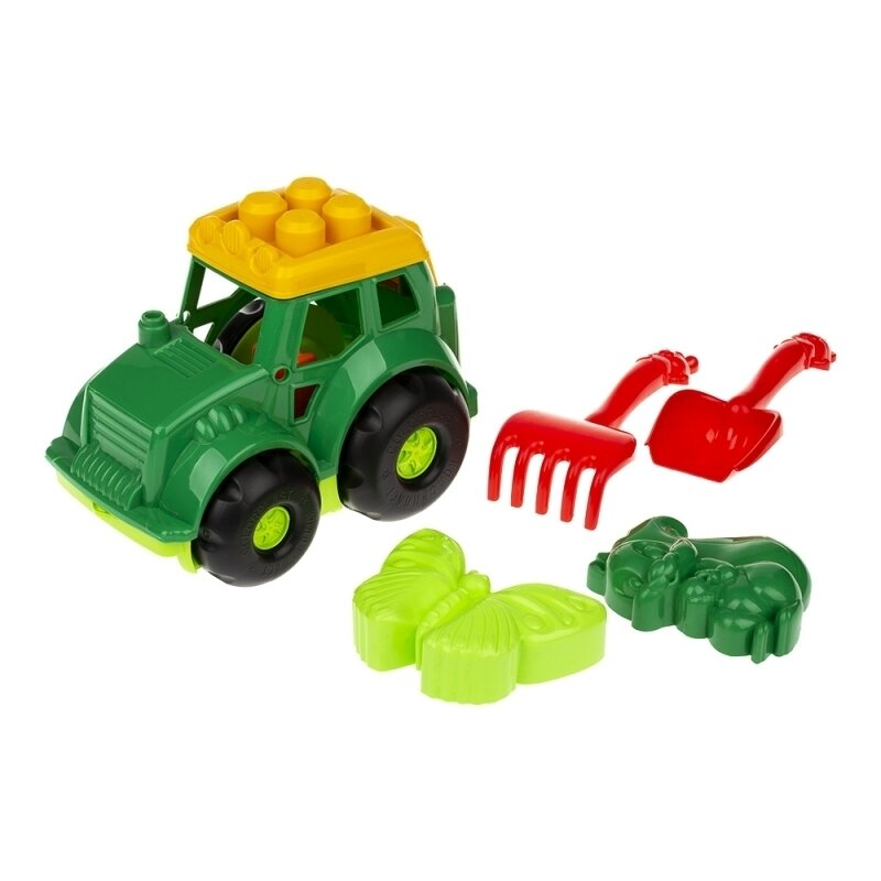 Трактор "Кузнечик" №2: трактор, лопатка, грабельки и две большие формочки, Colorplast