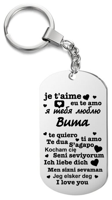Брелок для ключей «я тебя люблю Вита» с гравировкой подарочный жетон ,на сумку 