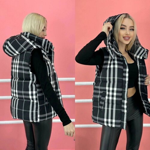 Жилет  демисезонный, укороченный, силуэт прямой, карманы, капюшон, размер 48, бежевый