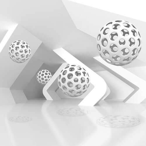 Моющиеся виниловые фотообои GrandPiK Необычный зал и сферы 3D, 250х250 см