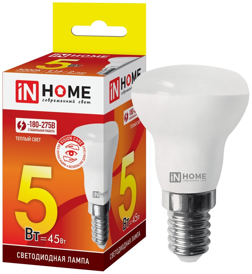 Светодиодная лампа IN HOME LED-R39-VC 5Вт 230В Е14 3000К 410Лм 4690612030838 - фотография № 1