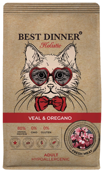 Best Dinner Holistic Adult Veal & Oregano для кошек гипоаллергенный, телятина с орегано 1.5кг.