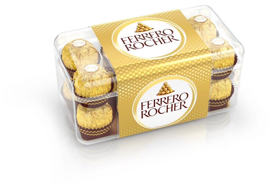 Конфеты хрустящие Ferrero Rocher из молочного шоколада, покрытые измельченными орешками, с начинкой из крема и лесного ореха, 200г