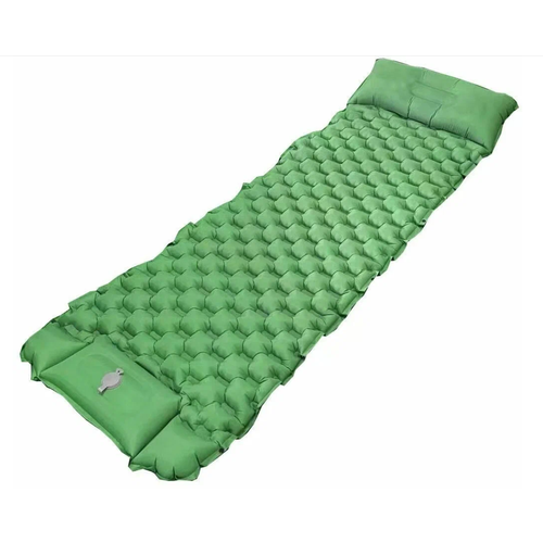 Коврик туристический самонадувающийся с подушкой и встроенным насосом, зеленый