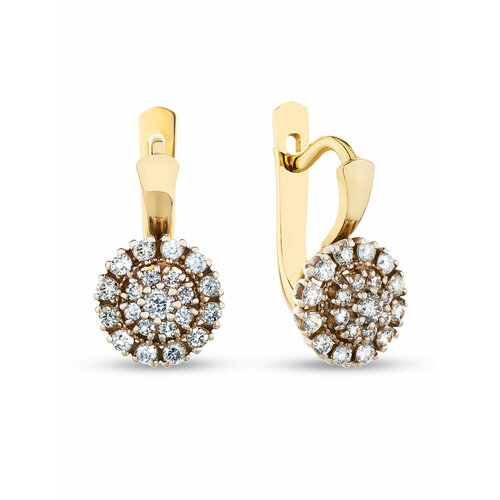 Серьги Gatamova, желтое, комбинированное, белое золото, 585 проба, родирование, бриллиант