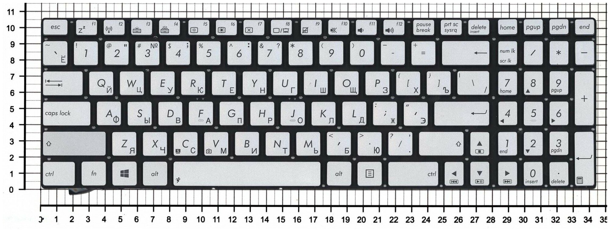 Клавиатура для ноутбука Asus N750JV серебристая с поддержкой подсветки