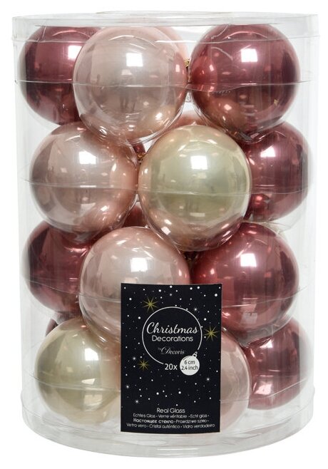 Kaemingk Коллекция стеклянных шаров Розовые Облака 6 см, 20 шт 9142228