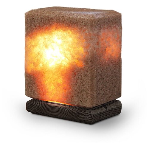 Соляная/солевая лампа из Каменной и Крымской Розовой соли 4 кг на деревянной подставке, Светильник настольный
