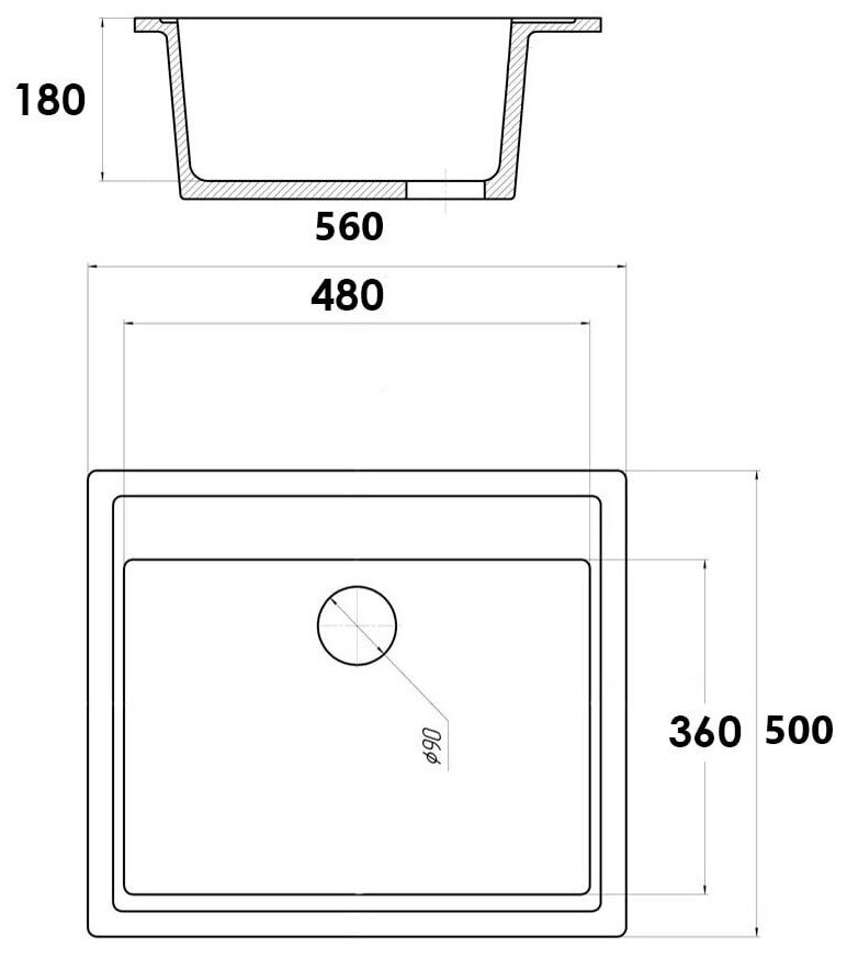 Кухонная мойка прямоугольная 560х500мм Grantop Geos GT1356BL, черный - фотография № 5