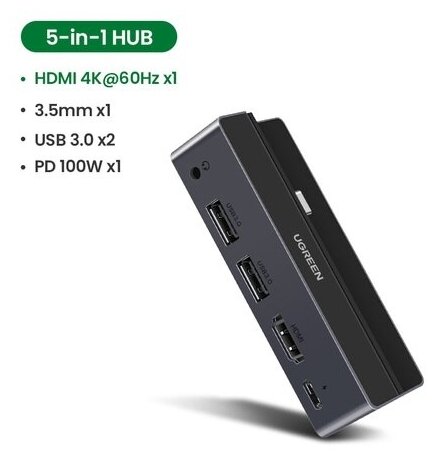 USB концентратор Ugreen для iPad Pro (хаб) 2 x USB 30 HDMI 35 jack PD (70688)