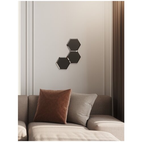 Зеркальная плитка ДСТ, панно на стену, сота графит матовый, 3 шт. 20х17.3 см.