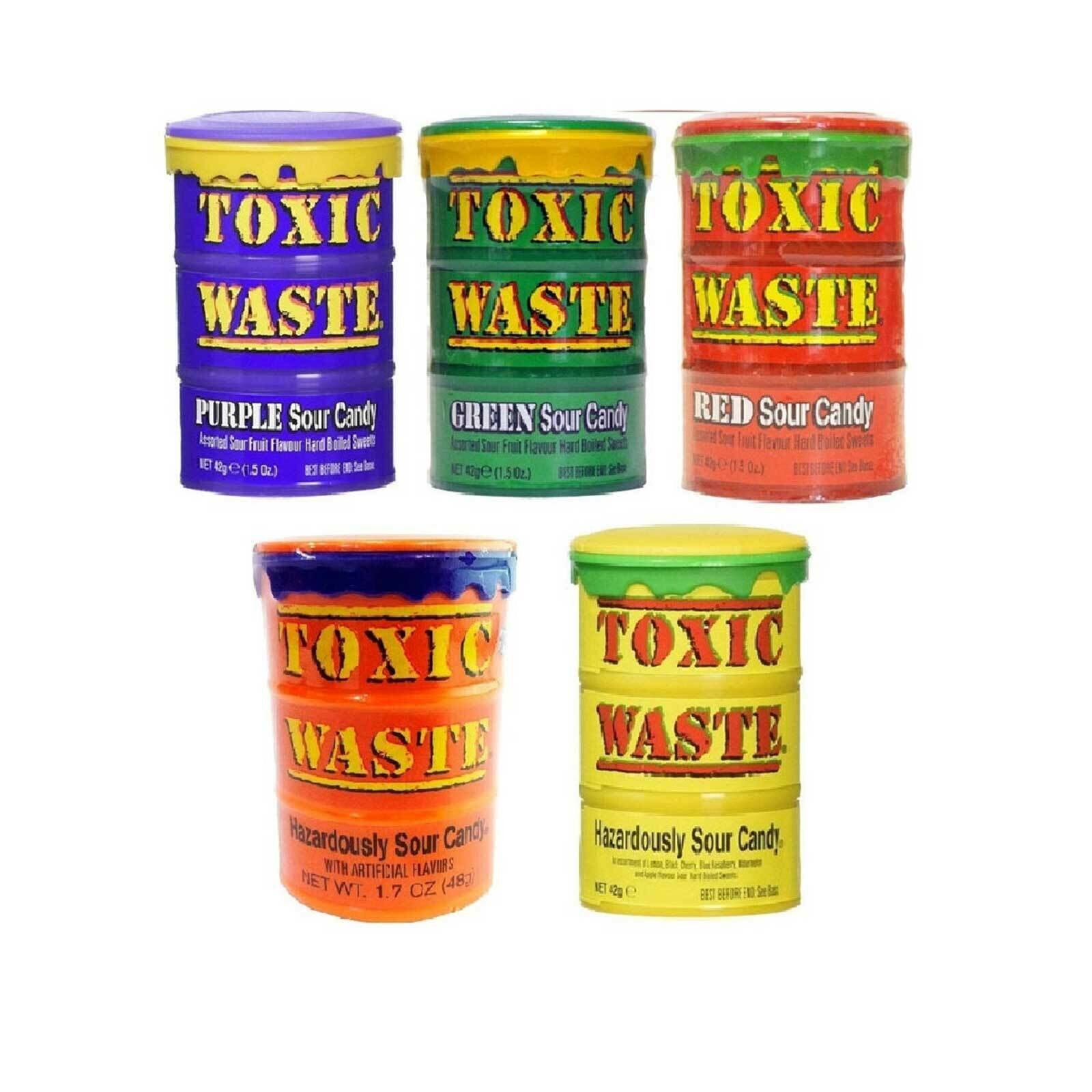 Набор супер кислых конфет Toxic Waste токсик Green, Red, Purple, Yellow, Nuclear Fusion, 5 шт. по 42 г.