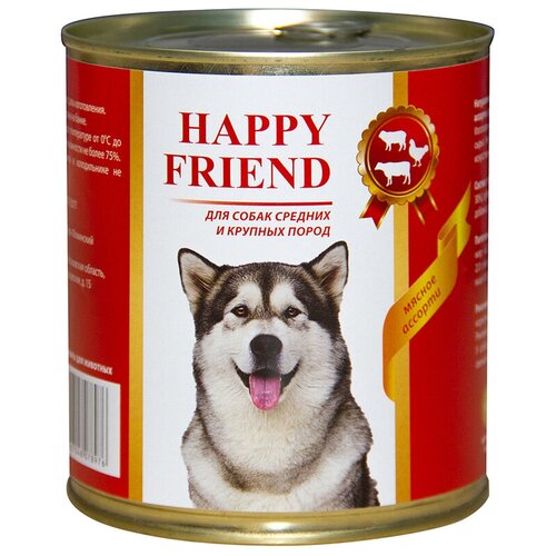 Корм для собак HAPPY FRIEND для средних и крупных пород мясное ассорти банка 750г (упаковка - 12 шт)
