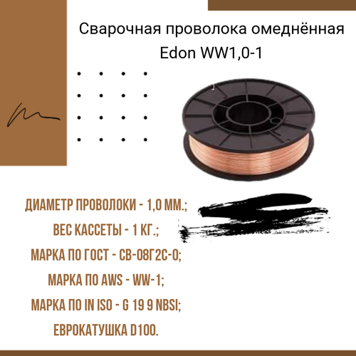 Сварочная проволока омеднённая Edon WW1.0-1 (1,0 мм, 1,0 кг, D100)