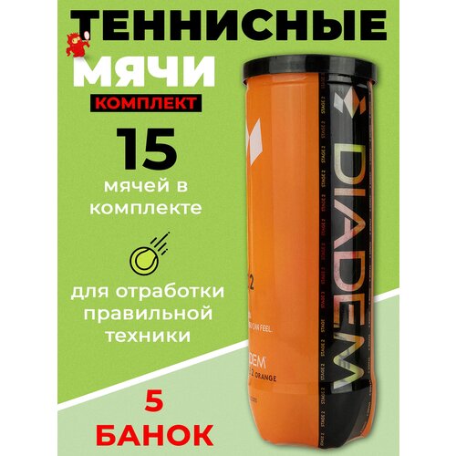 5 комплектов детских теннисных мячей DIADEM Stage 2 Orange Ball, арт. BALL-CASE-OR, 3 шт