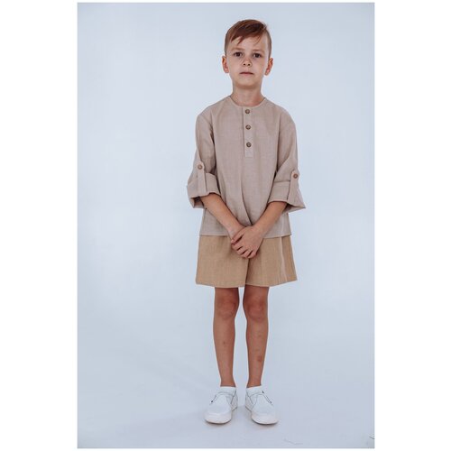 фото Школьная рубашка kinfolk clothes, размер 128, бежевый