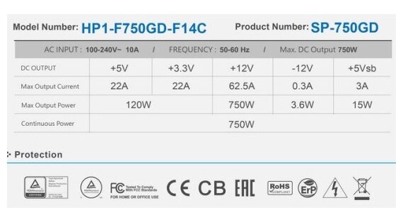 Блок питания High power Super GD+ HP1-F750GD-F14C