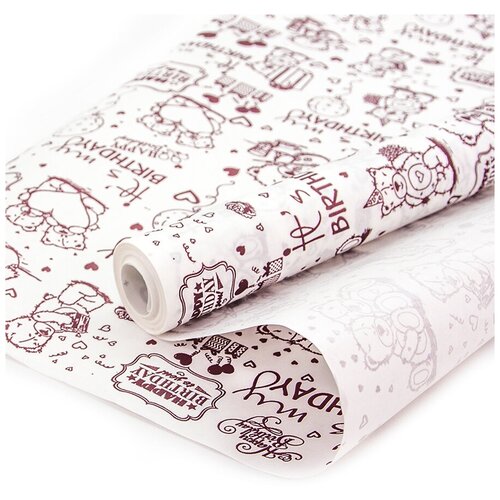 фото Упаковочная бумага, крафт (0,7*10 м) мишки тедди, бордовый/белый, 1 шт. дон баллон