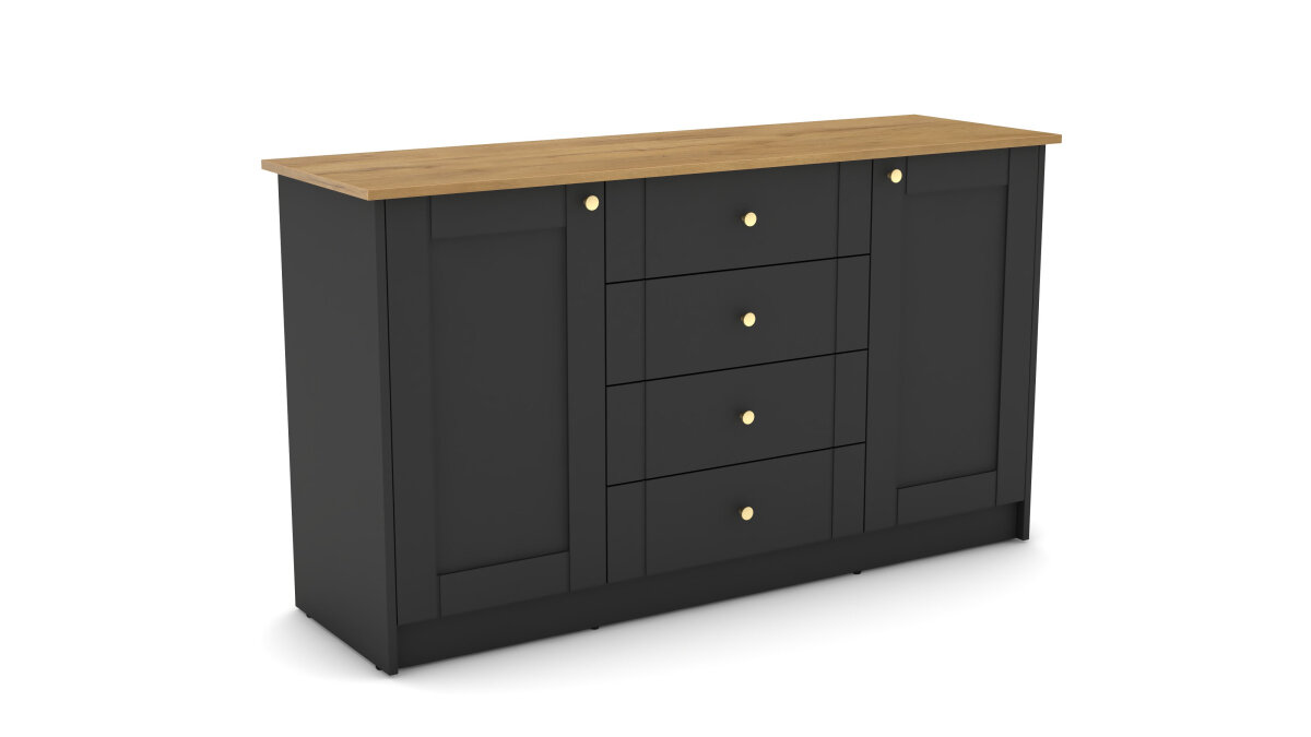 фото Комод Прато Черный Мегамебель, ШxГxВ 1392*430*805