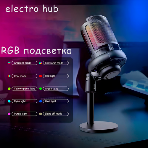 Микрофон проводной ME6S с RGB подсветкой для игр и стриминга разъем USB Type-c черный 239000₽
