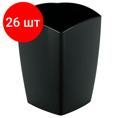 Комплект 26 шт, Подставка-стакан СТАММ Тропик, пластиковая, квадратная, черная