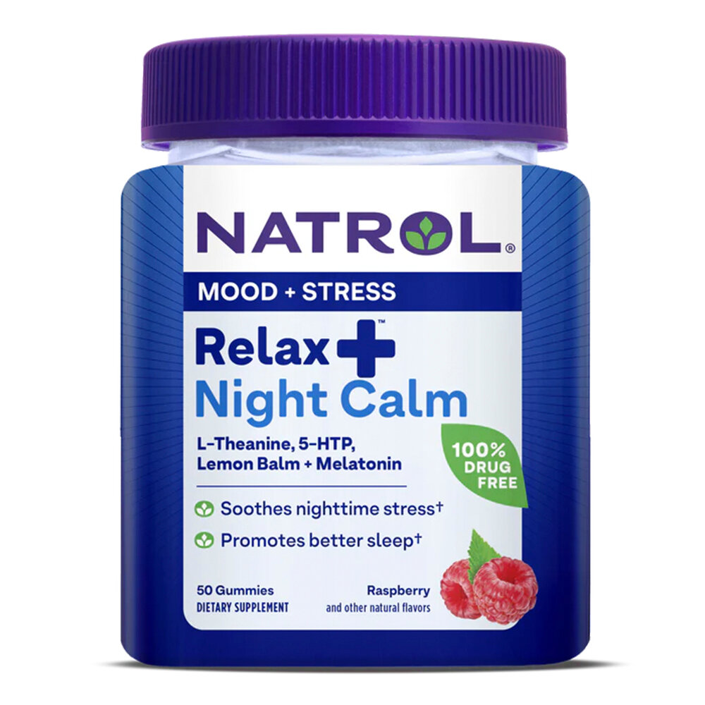 Natrol Relax+ Night Calm Berry 50 gummies/ Натрол "Релакс+ Ночное спокойствие" успокоительные жевательные таблетки с ягодами 50шт