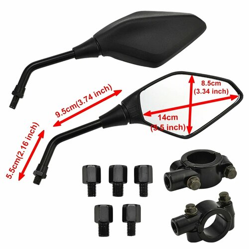 Боковые зеркала для квадроциклов скутеров мотоциклов зеркало заднего вида аксессуары для мотоциклов универсальные запчасти для электроскутеров 1 пара Черный 1768₽