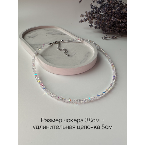 фото Чокер, стекло, хрусталь, кристалл, длина 38 см, белый, мультиколор, бесцветный нет бренда