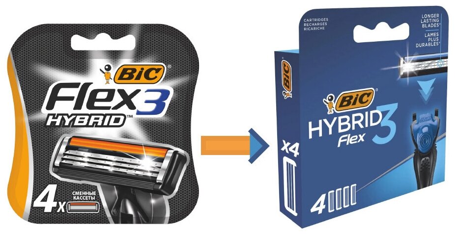 Бик Флекс Гибрид /Bic Flex 3 Hybrid - Сменные кассеты для бритья 4 шт — фото 1