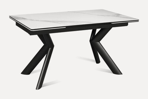 Изображение товара Стол обеденный керамический раздвижной RIO 140 ONIX CER на металлокаркасе, столешница керамика, 140(220)х85 см (белый оникс глянец/черные ножки)