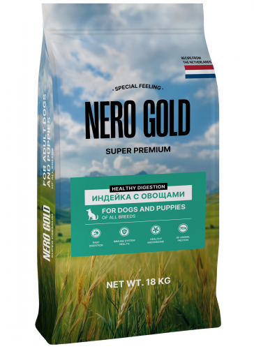 Корм сухой Nero Gold полнорационный для собак и щенков с мясом индейки и овощами, 18 кг
