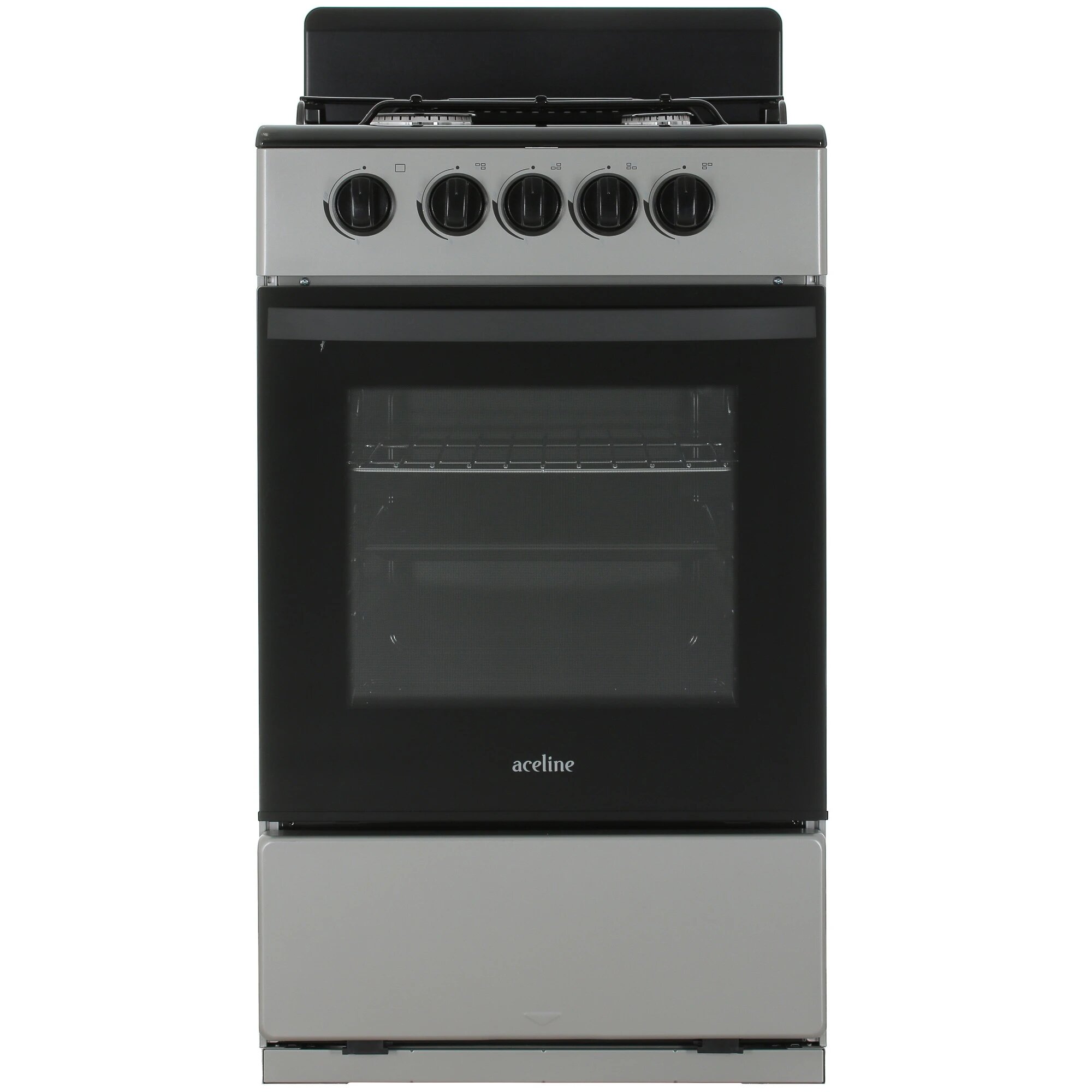 Газовая плита Aceline G15-1G, серая, 4 конфорки, ящик для посуды
