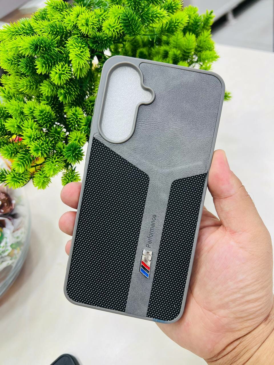 Премиальный чехол BMW M Performance для смартфона Samsung S24 ULTRA (эко-кожа + текстиль, противоударный)