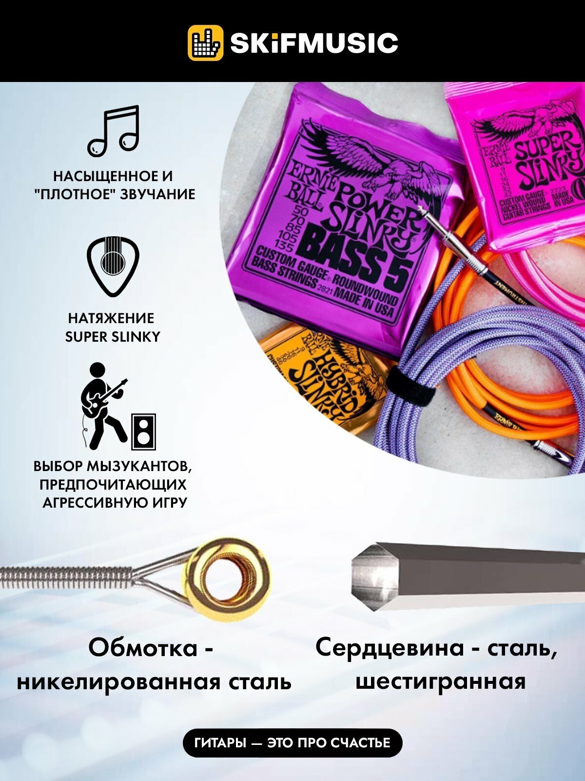 Набор струн Ernie Ball P02824 Super Slinky Bass, 1 уп. - фото №9