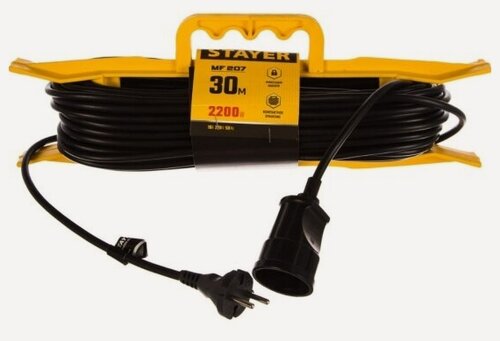 Изображение товара Удлинитель-шнур силовой Stayer ПВС 2x0.75 30м, 2200Вт на рамке, MF 207, 55018-30_z01