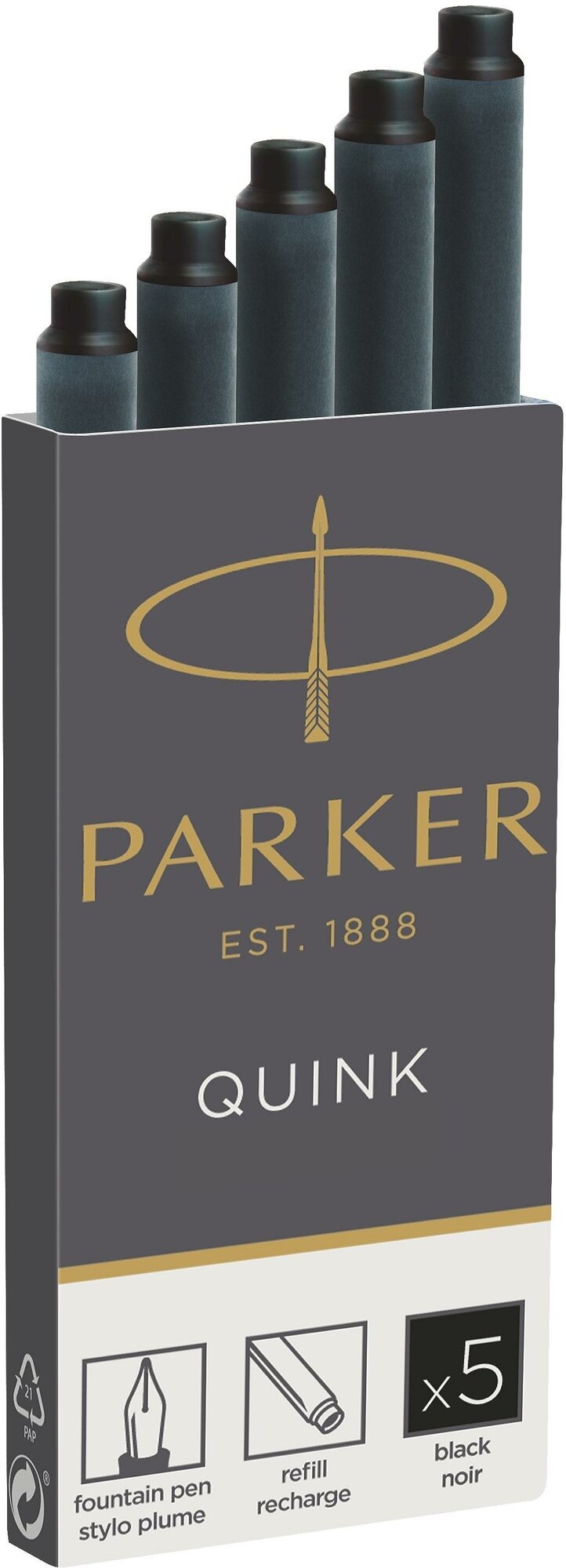 Картридж чернильный для перьевой ручки PARKER черные 5 шт/уп 1950382