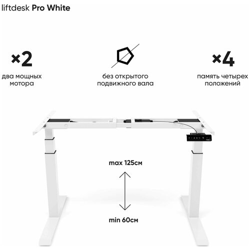 Рама для стола, регулируемая по высоте, 2-х моторная liftdesk Pro, белая
