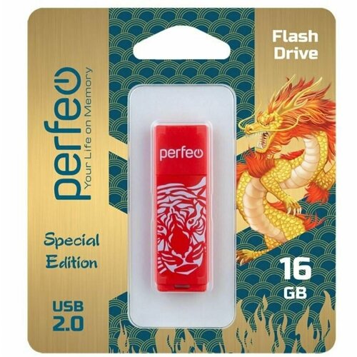 Накопитель USB 2.0 16Гб Perfeo C04 Red Tiger, красный perfeo c04 pf c04rt016 флешка usb flash