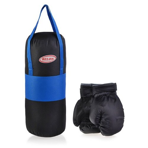 Набор для бокса: груша 50 см х Ø20 см. с перчатками. Цвет синий+черный, ткань 