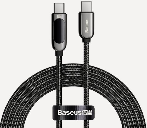 Изображение товара Кабель для быстрой зарядки и передачи данных BASEUS Display Fast Charging, Type-C to Type-C, 100W, 5A, 1 м, Черный,